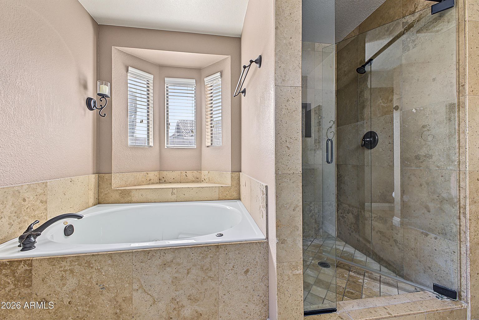 Primary tub and shower, listing photo