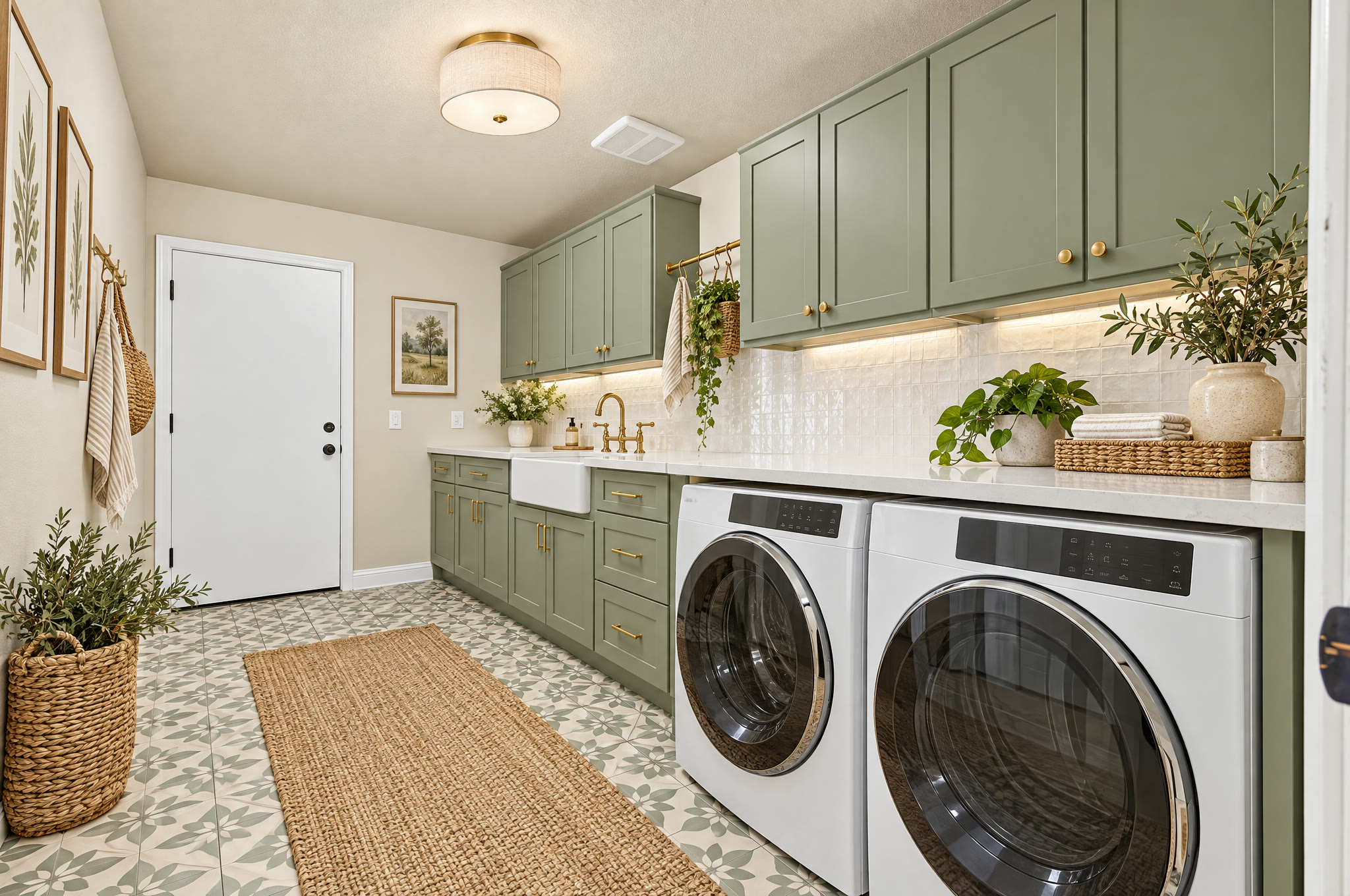 Laundry in California Modern Farmhouse. Virtually styled. Not the actual condition.